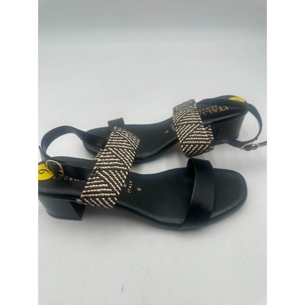 Italian Shoe Makers US 9 Made In Italy Black Chevron Double Strap Sandals NWOT